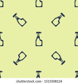 Blue Cleaning spray bottle with detergent liquid icon isolated seamless pattern on yellow background.  Vector Illustration