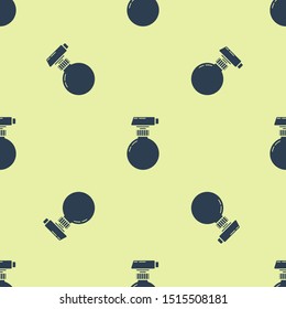 Blue Cleaning spray bottle with detergent liquid icon isolated seamless pattern on yellow background.  Vector Illustration