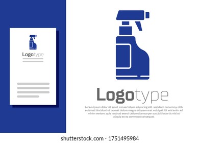 Frasco de pulverización de limpieza azul con icono líquido detergente aislado sobre fondo blanco. Elemento de plantilla de diseño de logotipo. Ilustración vectorial