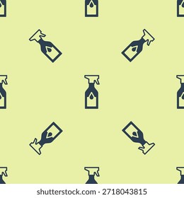 Blue Cleaning spray bottle with detergent liquid icon isolated seamless pattern on yellow background.  Vector