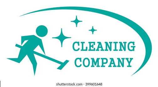 blue cleaning symbol with cleaner man on work