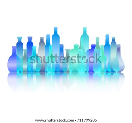 Blue Clear Glass Bottles Set - Vector Illustration 
