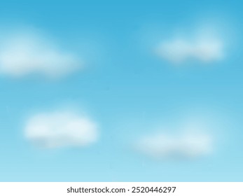 Blue clear sky background with white fluffy clouds. Abstract summer or spring summer day heaven. Blurry blue cloudy sky, vector illustration