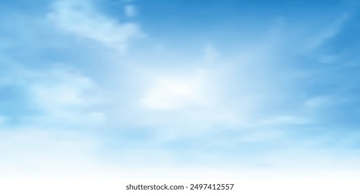 Blue clear sky with white clouds, background for nature, weather or landscapes.