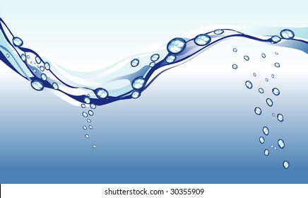 Blue clear water with bubbles. Vector illustration