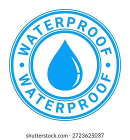 Sello de círculo aislado impermeable claro azul, etiqueta engomada, muestra con la Ilustración vectorial del icono de la gota de agua