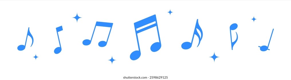 Blue clef music notes key musical border illustration divider clipart, vector stock illustration.