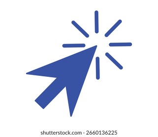 Blue Click Cursor Icon Clipart – Minimal Computer Arrow Graphic with Click Effect, Vector Illustrator.