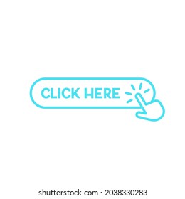 Blue click here button with hand pointer icon