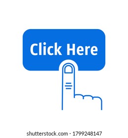 blue click here or register button. flat linear trend modern simple admission logotype graphic design element isolated on white. concept of payment on web site or open link symbol or begin and start