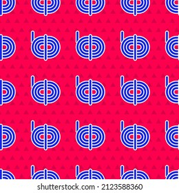 Blue Climber rope icon isolated seamless pattern on red background. Extreme sport. Sport equipment.  Vector