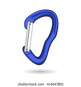 Blue climbing carabiner with shadow. Isolated on the white background.