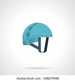 Blue climbing helmet with gray straps. Flat isolated icon on gray background