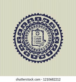 Blue clinic history icon inside distress grunge stamp