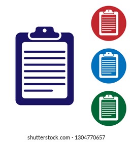 Blue Clipboard with document icon isolated on white background. Vector Illustration