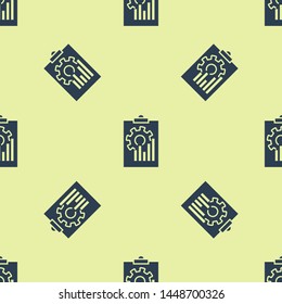 Blue Clipboard with graph chart icon isolated seamless pattern on white background. Report text file icon. Accounting sign. Audit, analysis, planning.  Vector Illustration