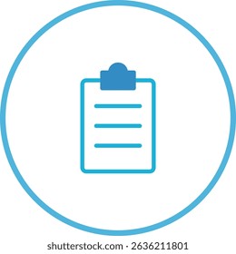 Design do ícone azul da área de transferência dentro de um círculo azul para uso em aplicações Web