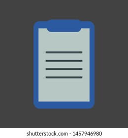blue clipboard icon with document paper on dark background