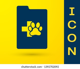 Blue Clipboard with medical clinical record pet icon isolated on yellow background. Health insurance form. Medical check marks report. Vector Illustration