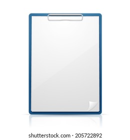 Blue clipboard with paper, isolated on white vector illustration.