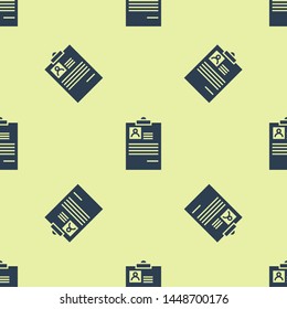 Blue Clipboard with resume icon isolated seamless pattern on white background. CV application. Curriculum vitae, job application form with profile photo.   Vector Illustration
