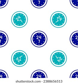 Icono de reloj azul 24 horas aislado patrón transparente en fondo blanco. Icono cíclico de todo el día. símbolo de servicio las 24 horas.  Vector