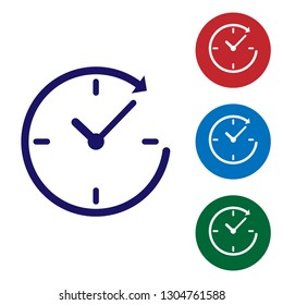 Blue Clock with arrow icon isolated on white background. Time symbol. Clockwise rotation icon arrow and time. Vector Illustration