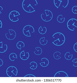 Blue Clock with arrow icon isolated seamless pattern on blue background. Time symbol. Clockwise rotation icon arrow and time. Vector Illustration