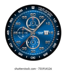 Blue clock face wristwatch chronograph isolated design vector illustration.