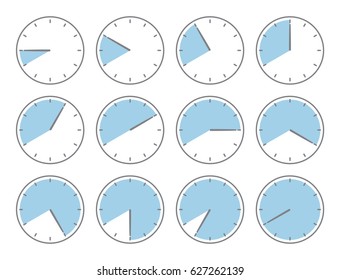 Blue clock, fourty minutes or eight hours time increments illustration