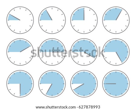 Blue clock, fourty-five minutes or nine hours time increments illustration