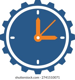 Blue clock gear icon with orange hands on transparent background - Powered by Shutterstock - Get 15% off with code: PIKWIZARD15