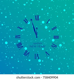 Blue clock Happy New Year in the snow with snowflakes blue background vector