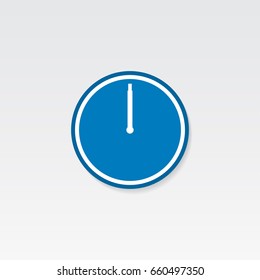 Blue clock icon. 12 O'clock vector illustration on light gray background.