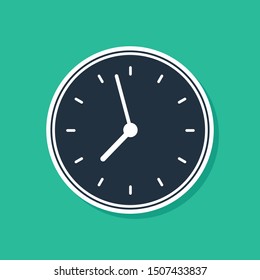 Blue Clock icon isolated on green background. Time symbol.  Vector Illustration