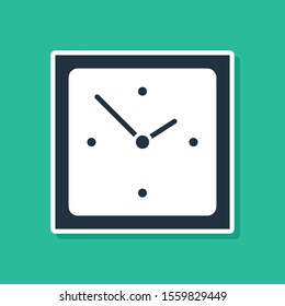 Blue Clock icon isolated on green background. Time symbol.  Vector Illustration