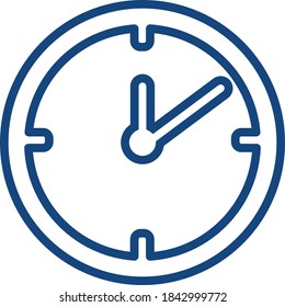 Blue clock icon isolated on white background. Flat infographics. Vector illustration.