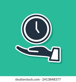 Blue Clock icon isolated on green background. Time symbol.  Vector