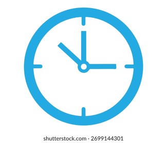 Un icono de reloj azul aislado sobre fondo blanco, que representa la hora, el horario y los plazos en un diseño simple y moderno para interfaces y aplicaciones digitales