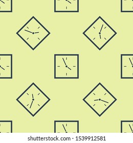 Blue Clock icon isolated seamless pattern on yellow background. Time symbol.  Vector Illustration
