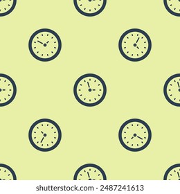 Blue Clock icon isolated seamless pattern on yellow background. Time symbol.  Vector