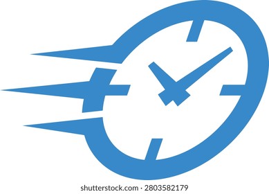 A blue clock icon with motion lines