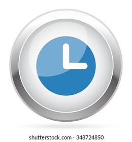 Blue Clock icon on white glossy chrome app button