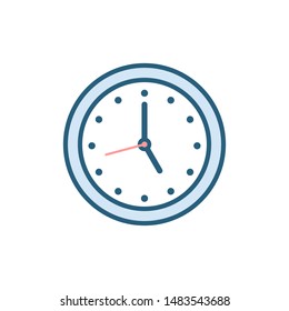 Blue clock Icon. Time logo. Wall clock isolated on white background. Vector Illustration.