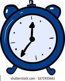Blue clock, illustration, vector on white background.