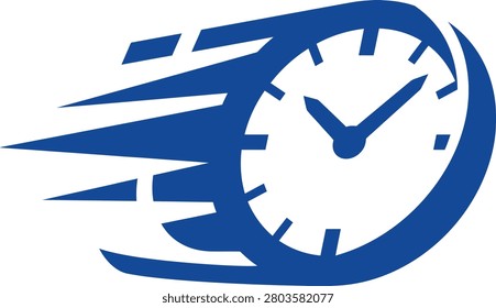 A blue clock with motion lines