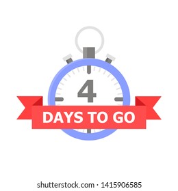The blue clock with the number 4 and the red tape on which is written "DAYS TO GO" is shown on a white background.