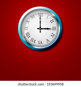 Blue clock on red wall