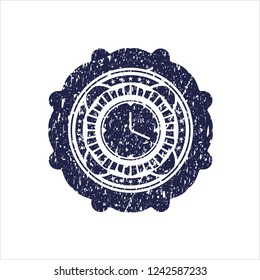 Blue clock, time icon inside distress rubber grunge stamp