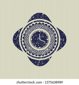 Blue clock, time icon inside grunge stamp